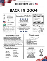 White Newspaper 2004 Birthday Poster 20 year NOT Customize