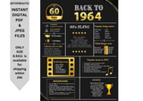 Gold 1964 Birthday Poster 60 year NOT customize