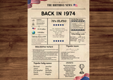 Newspaper 1974 Birthday Poster 50 year NOT Customize