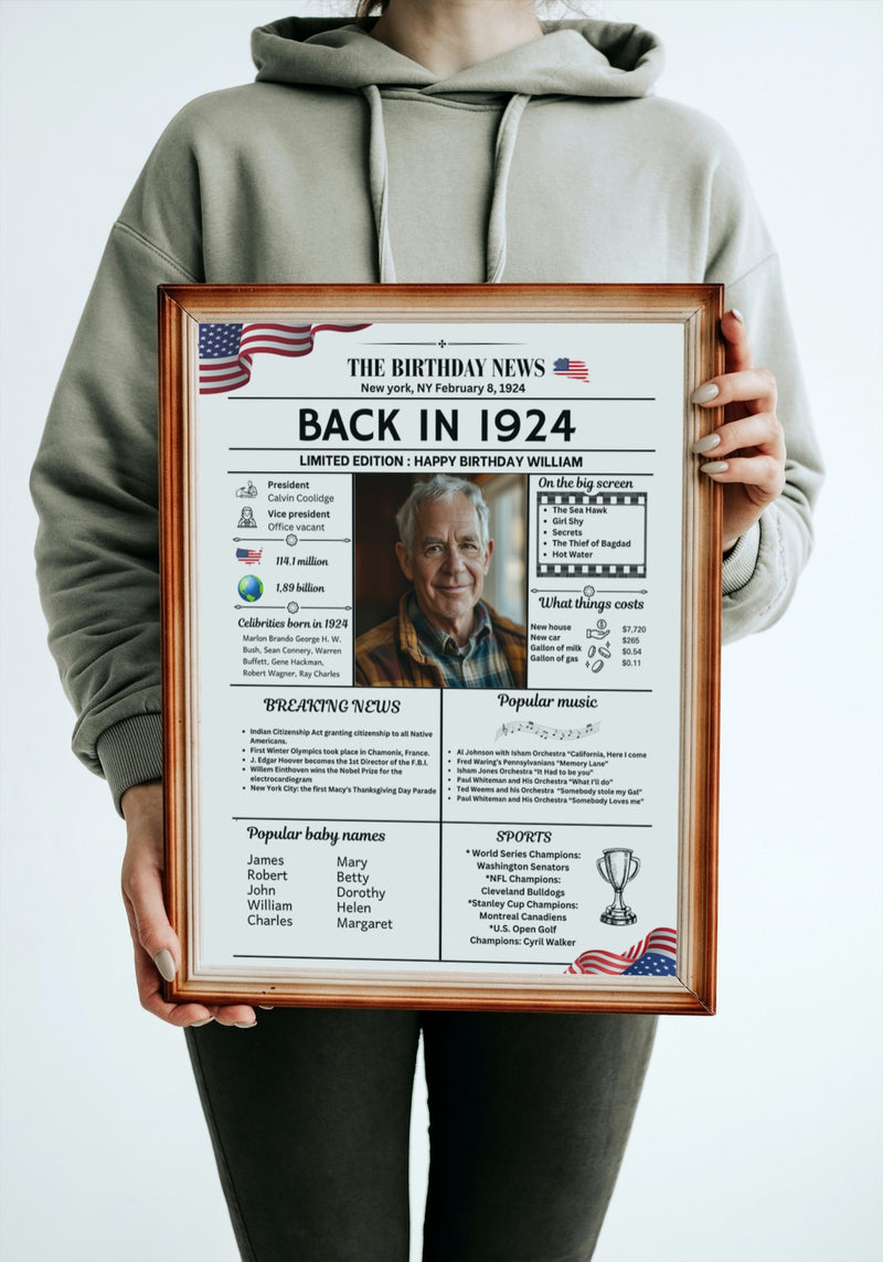 White Newspaper Model 1924 Birthday Poster 100 year