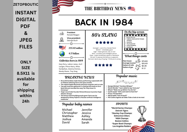 White Newspaper 1984 Birthday Poster 40 year NOT Customize