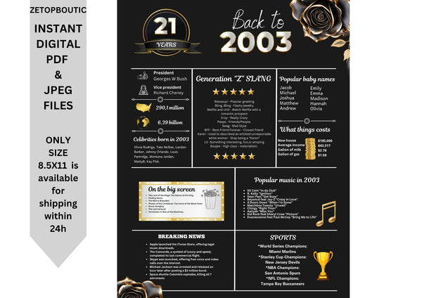 Black rose 2003 Birthday Poster 21 year NOT customize