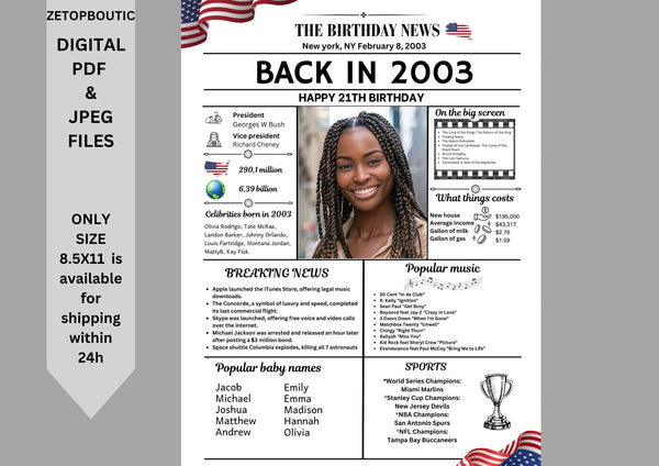 White Newspaper Model 2003 Birthday Poster 21 year