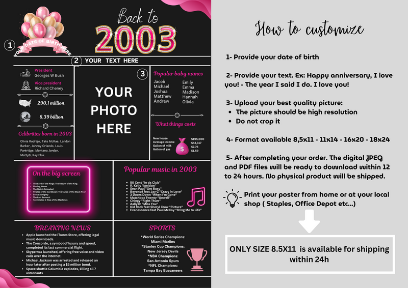 Pink Model 2003 Birthday Poster 21 year