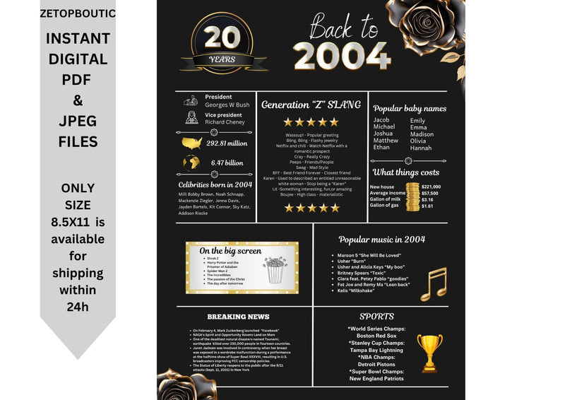 Black rose 2004 Birthday Poster 20 year NOT customize