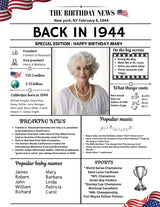 White Newspaper Model 1944 Birthday Poster 80 year