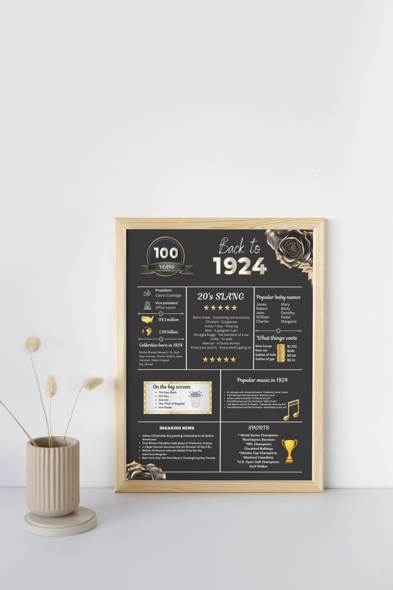 Black rose 1924 Birthday Poster 100 year NOT Customize