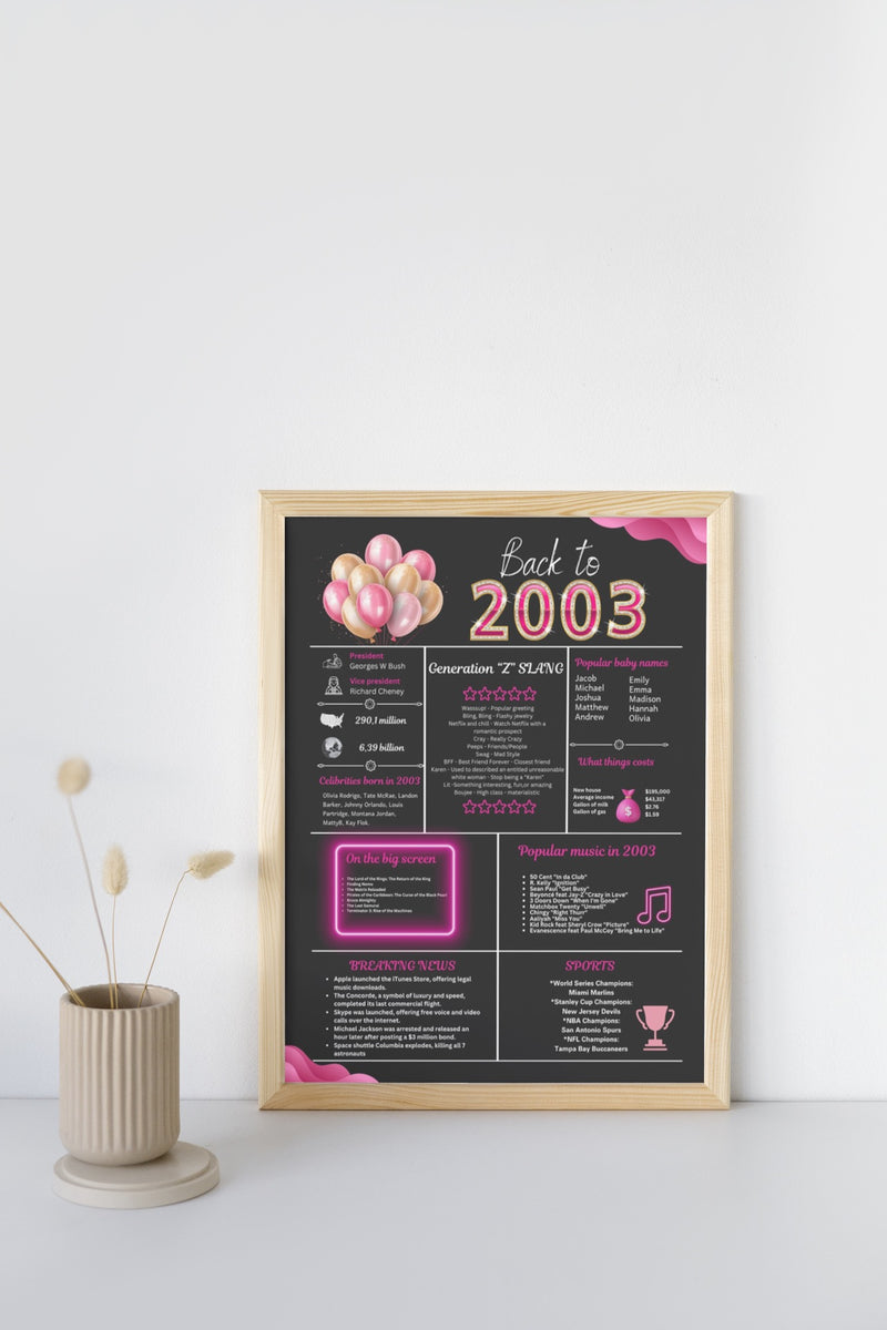 Pink 2003 Birthday Poster 21 year NOT customize