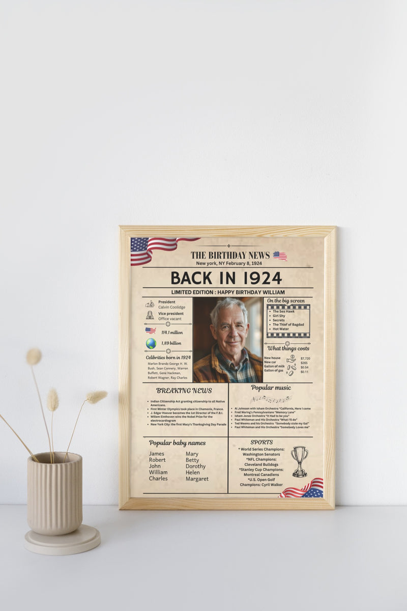 Newspaper Model 1924 Birthday Poster 100 year